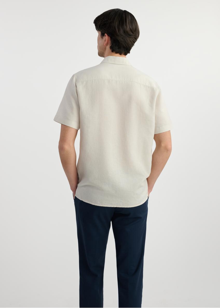 Beige men's shirt with short sleeves KOSMT-0327-81(W25)