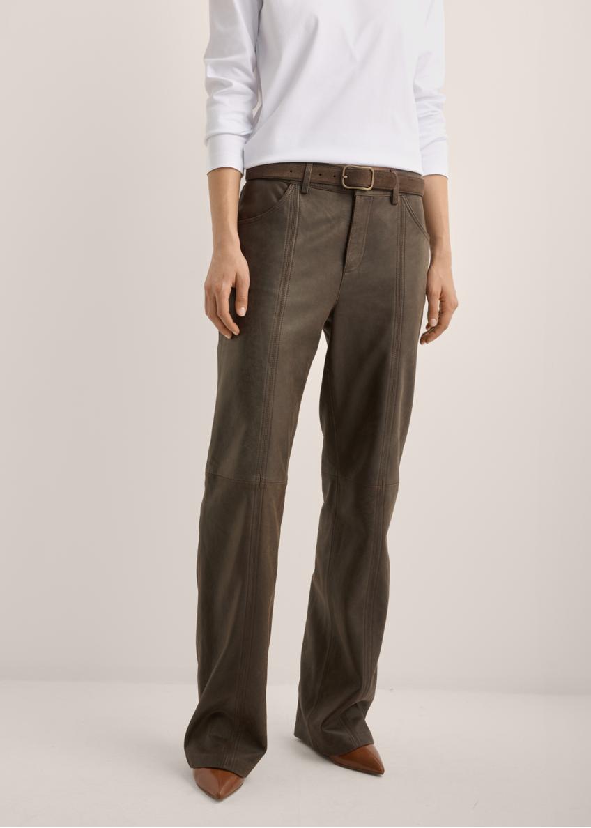 Dark brown women's leather pants SPODS-0051-1I(Z26)