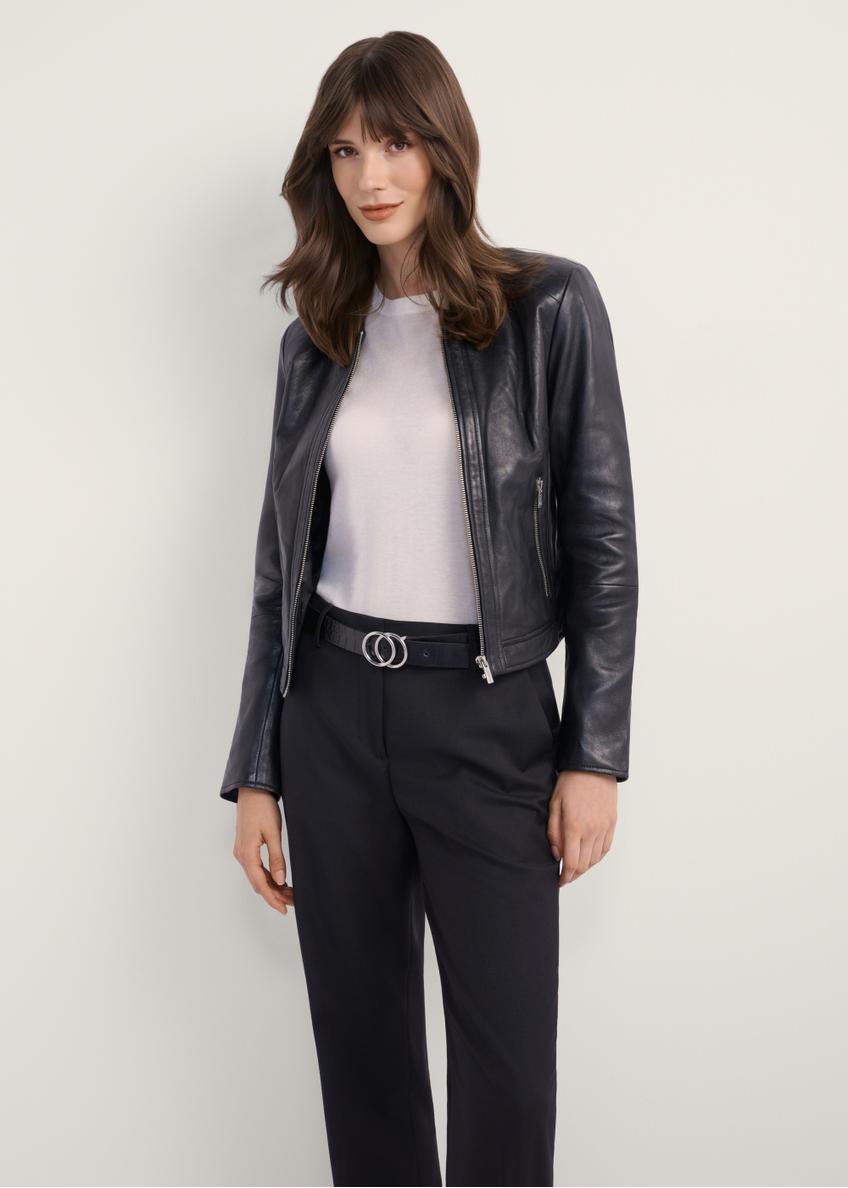 Black short women's leather jacket KURDS-0294-1340(KS)