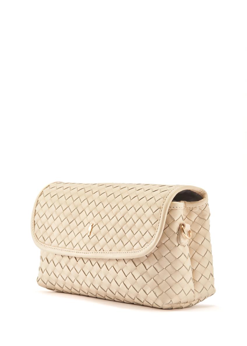 Cream small woven leather handbag TORES-1108-12(W25)