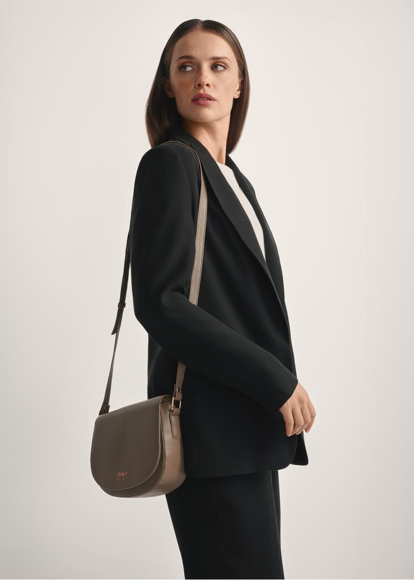 Dark beige leather semi-circular messenger bag TORES-0972F-1K(W26)