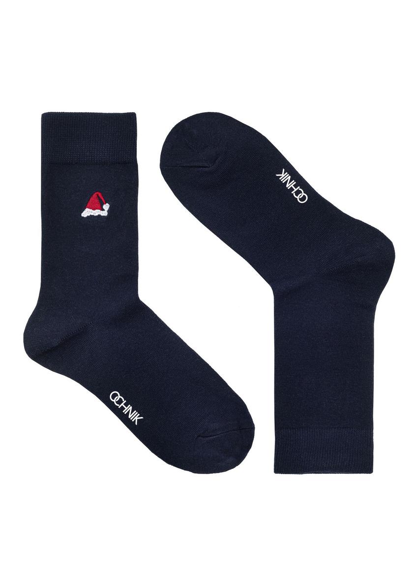 Men's Christmas navy blue socks SKAMT-0160A-7D(Z26), front product view on white background.