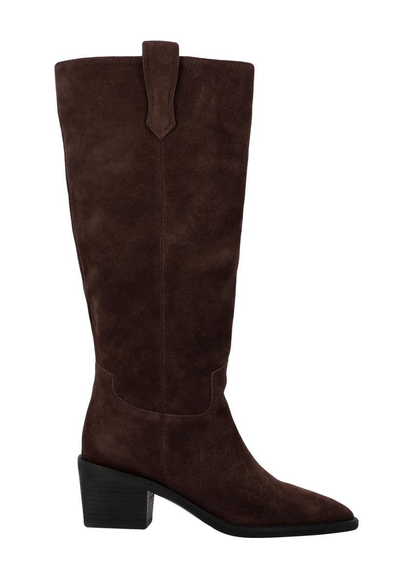 Women's dark brown suede boots BUTYD-1332-1I(Z26), side view, on a white background.