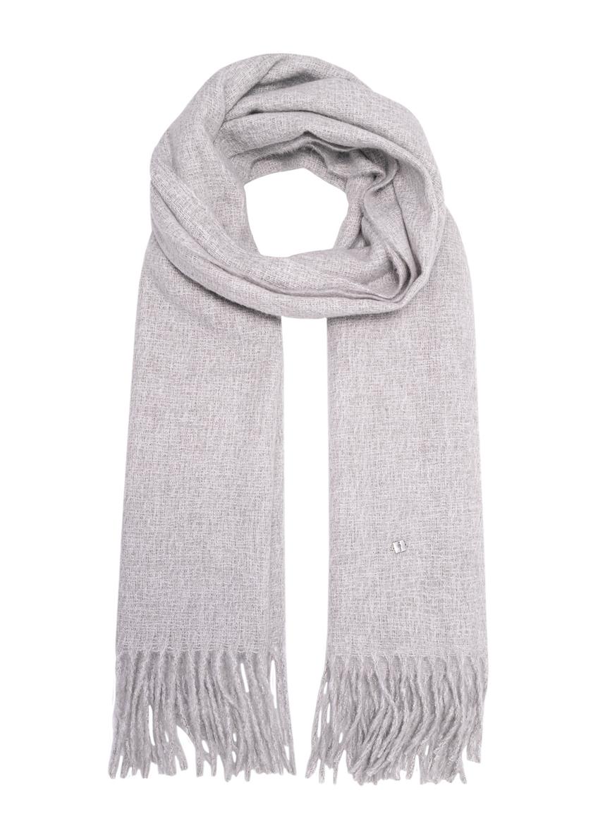 Gray women's scarf with fringes SZADT-0209-91(Z25), front product view on white background.