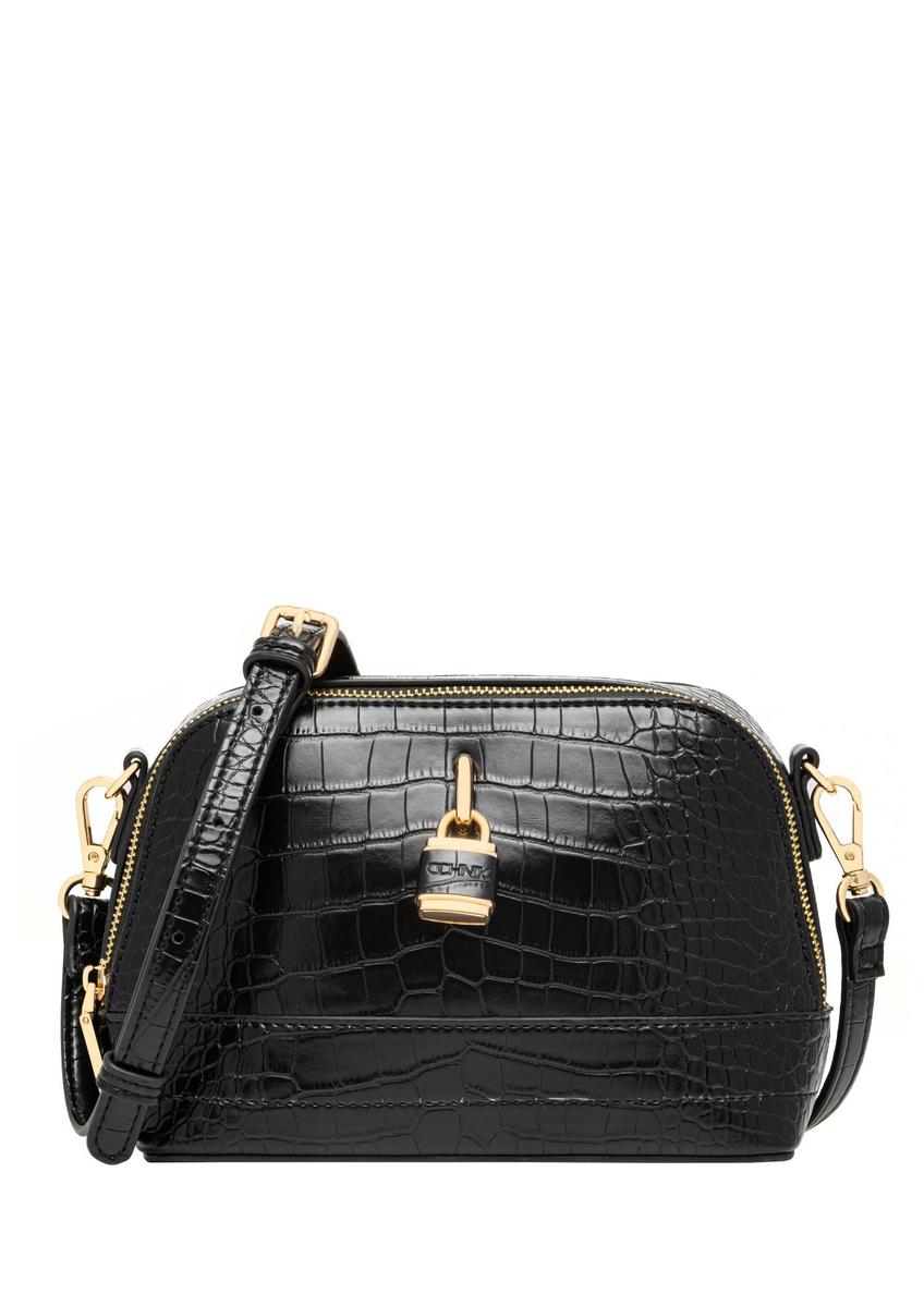 Black small croco bag TOREC-1331-9G(Z26) - front product view, on white background.