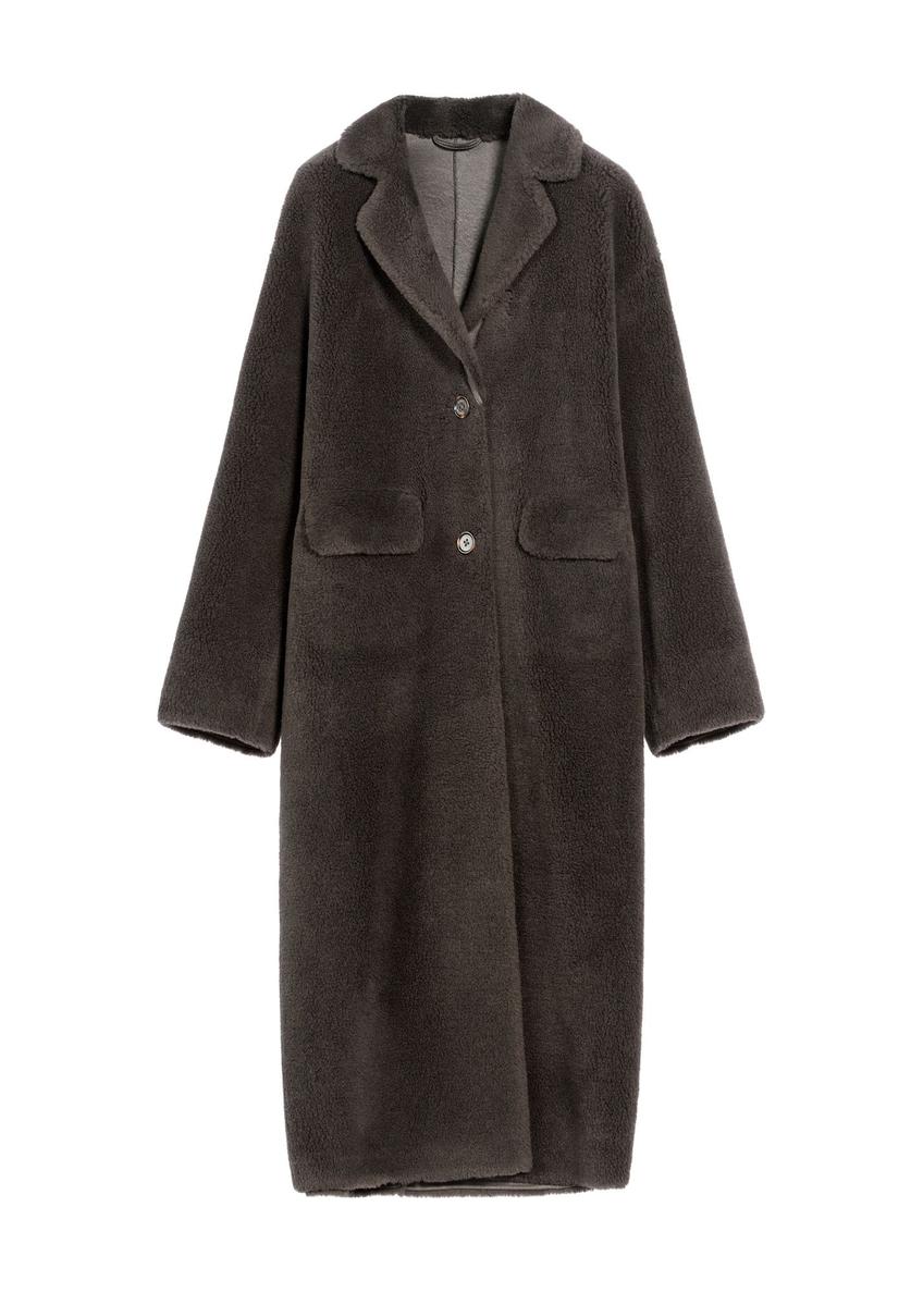 Long graphite women's wool fur coat FUTDW-0034-9D(Z26)