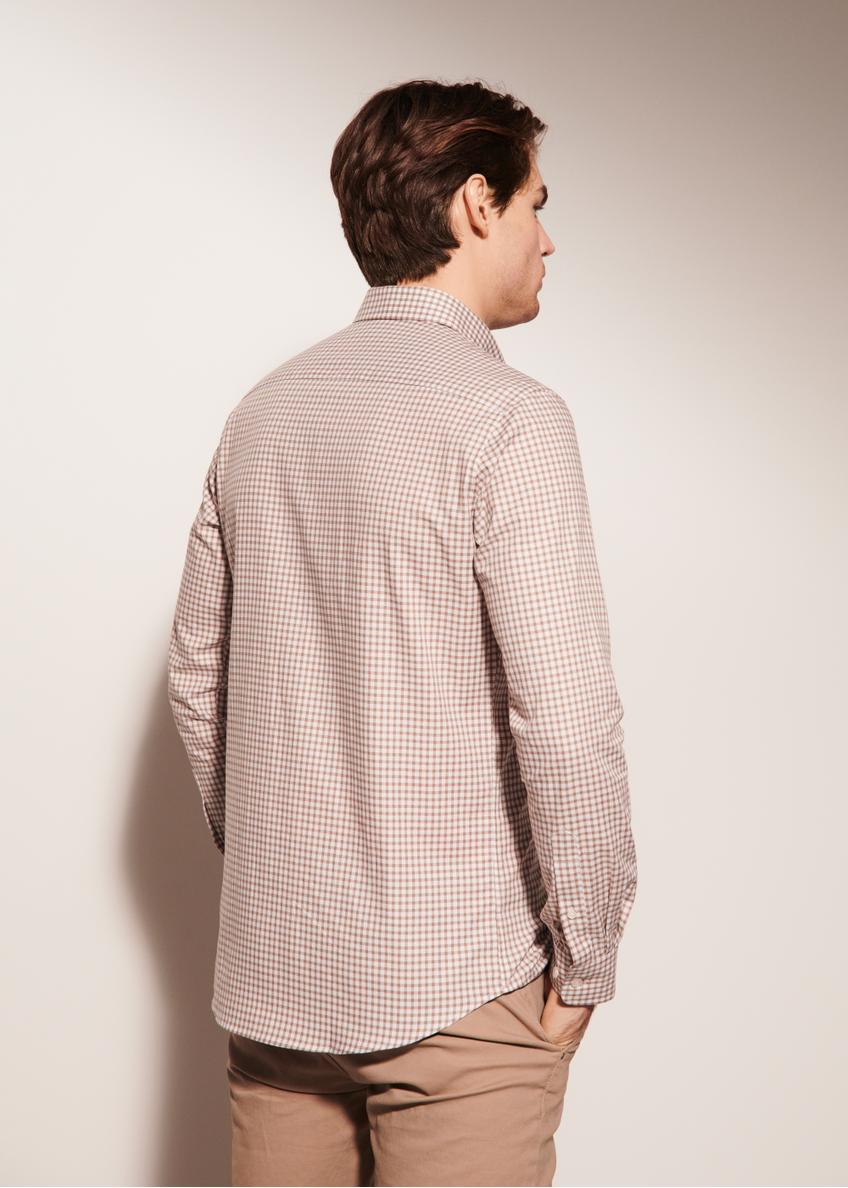 Men's beige check shirt KOSMT-0277-82(Z24)