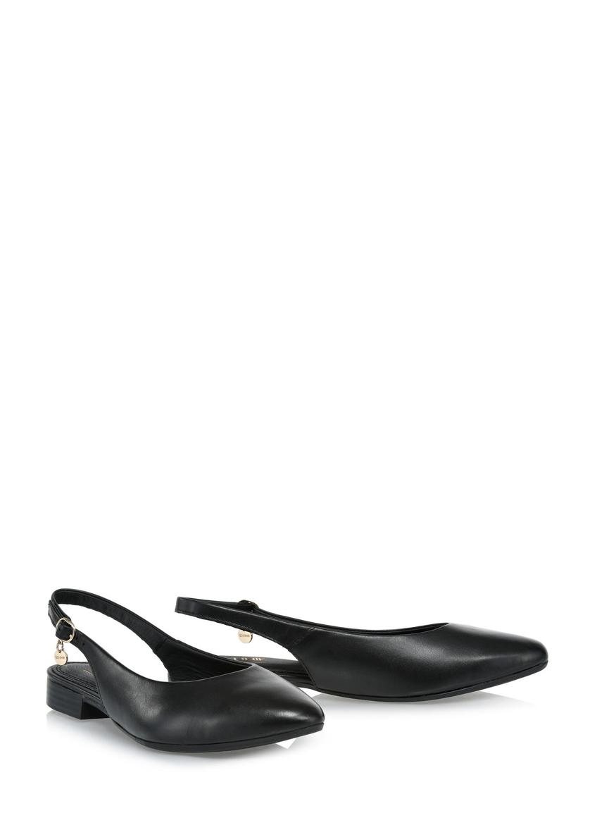 Leather black ballerinas without heel BUTYD-1051-99(W25)