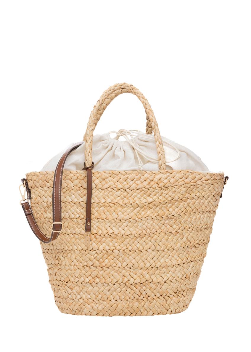 Women's straw shopper bag TOREC-0939-1E(W26), front product view on white background.