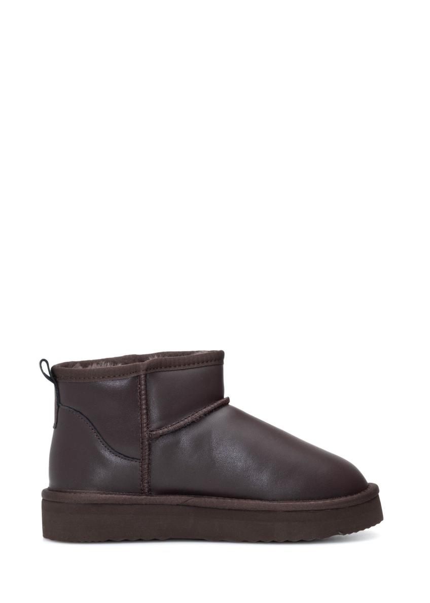Dark brown leather women's snow boots BUTYD-1219-1I(Z26), side view of the product on a white background.