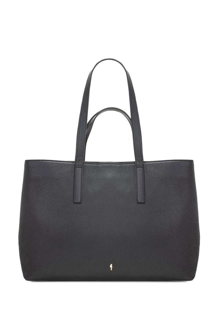 Black leather shopper bag TORES-1281-99(W26) - front product view, on white background.