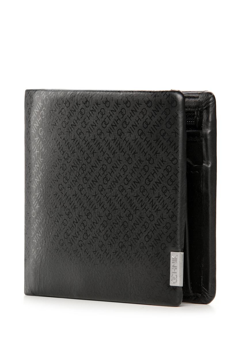 Black leather men's wallet with logo PORMS-0665-99(Z25)