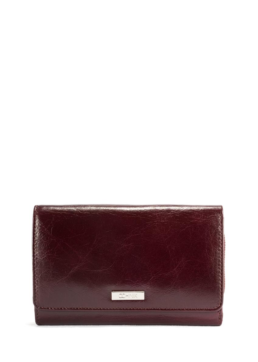 Women's leather wallet in burgundy color PORES-0968-49(Z25), front product view on white background.