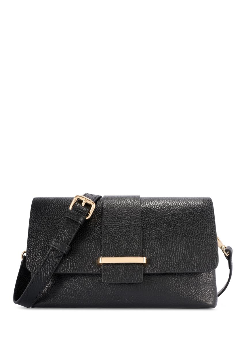 Women's leather handbag in black color TORES-1220-9I(W26) - front view of the product, on a white background.
