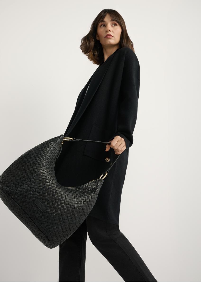 Black leather woven handbag TORES-1242-9P(W26)