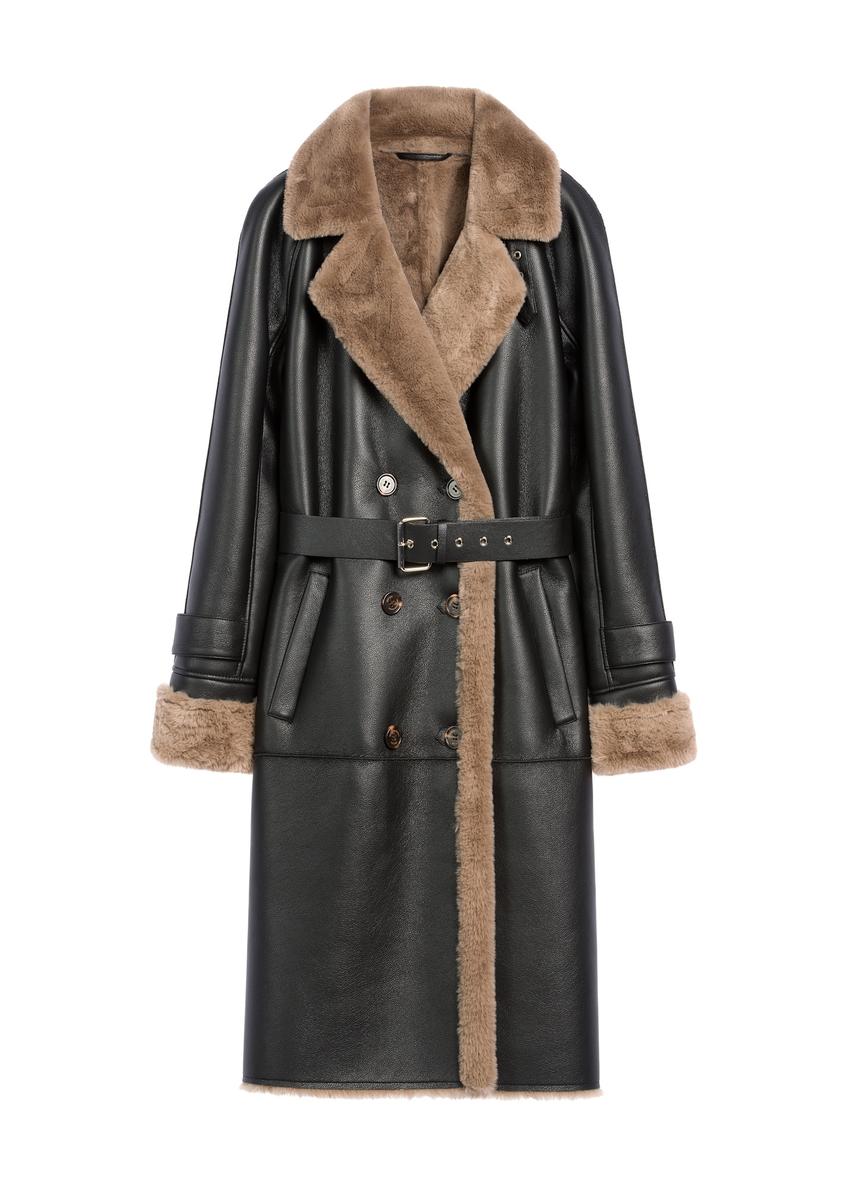 Black long women's sheepskin coat KOZDP-0012-99(Z26)