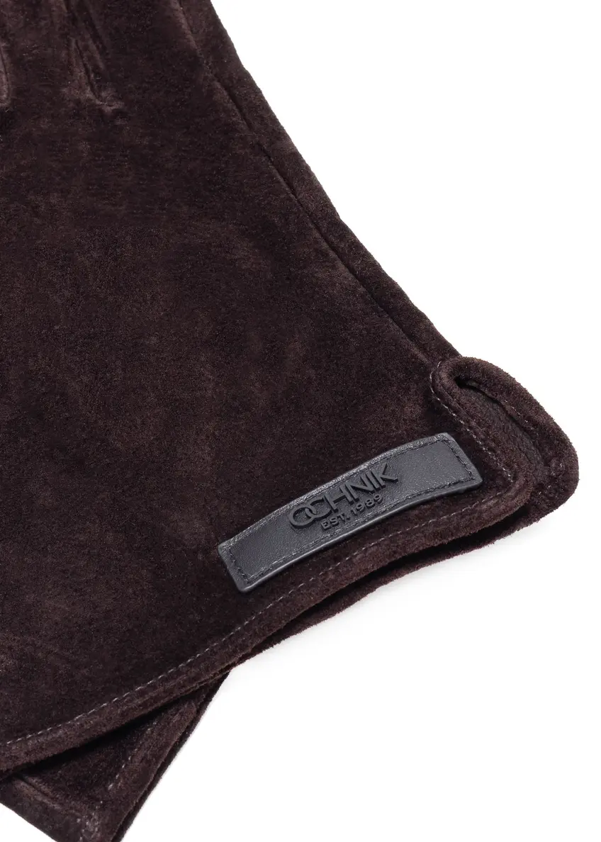 Dark brown suede men's gloves REKMS-0083-90(Z25)
