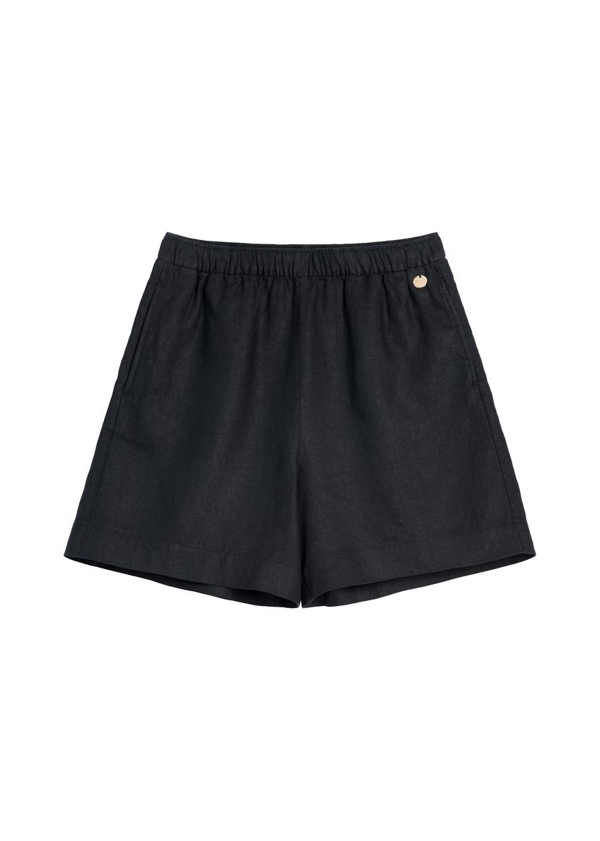 Women's linen shorts in black SZODT-0019-99(W26)