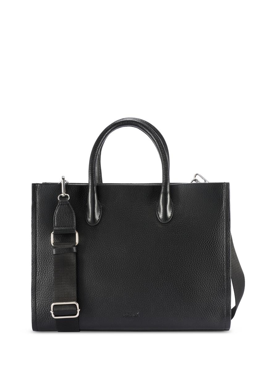 Women's leather handbag in black color TORES-1206-9I(W26), front product view on white background.