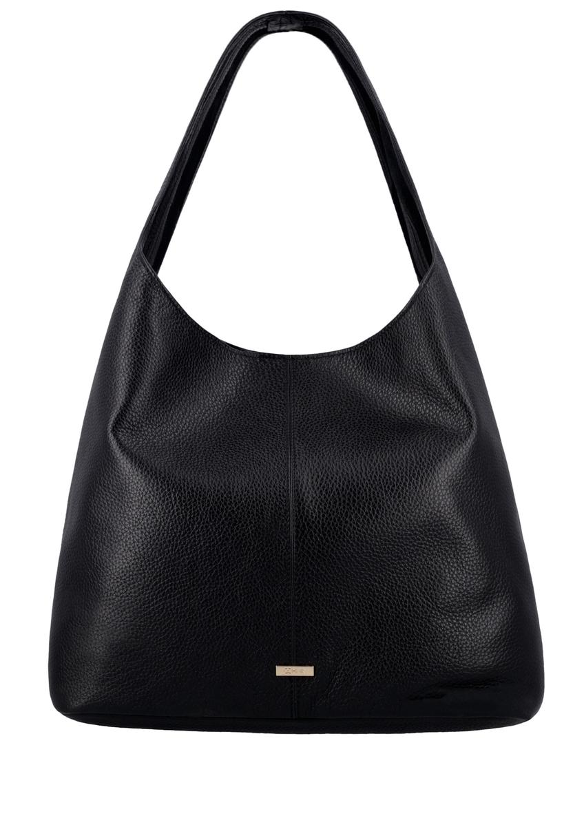 Black leather shopper bag TORES-1372A-9I(Z26), front product view on white background.