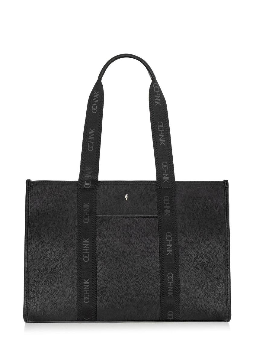 Black large shopper bag TOREC-0977A-99(Z25) - front product view on white background.