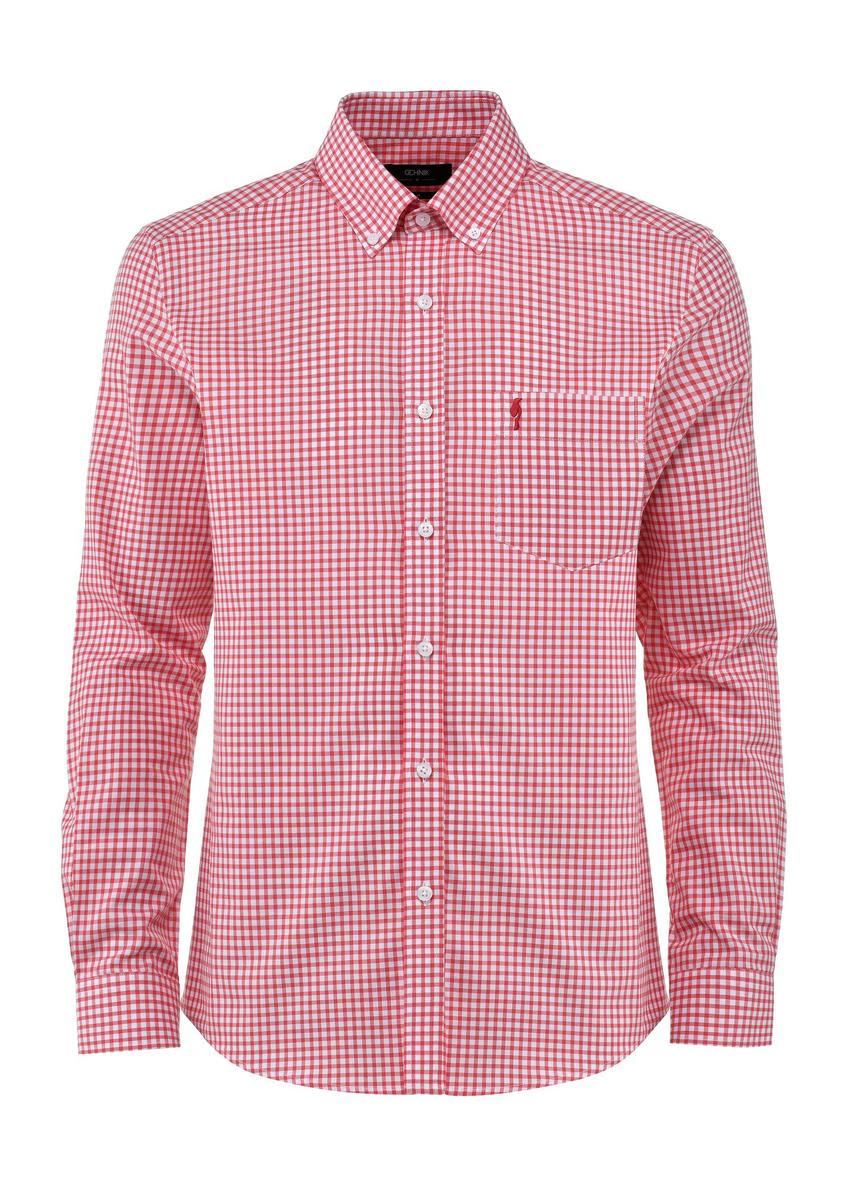 Men's cotton shirt in red checkered pattern KOSMT-0277-18(W25)