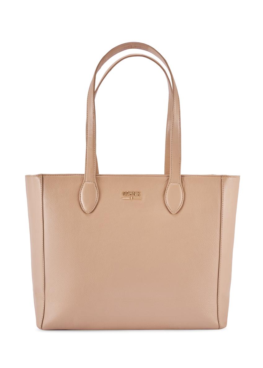 Beige leather women's shopper bag TORES-0971F-1B(W26)