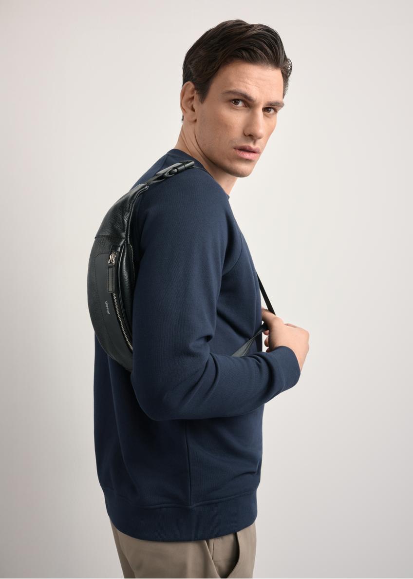 Men's black leather waist bag with logo TORMS-0295A-99(Z25)