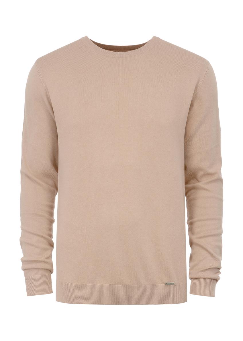 Beige men's basic sweater SWEMT-0127-81(W23)-04