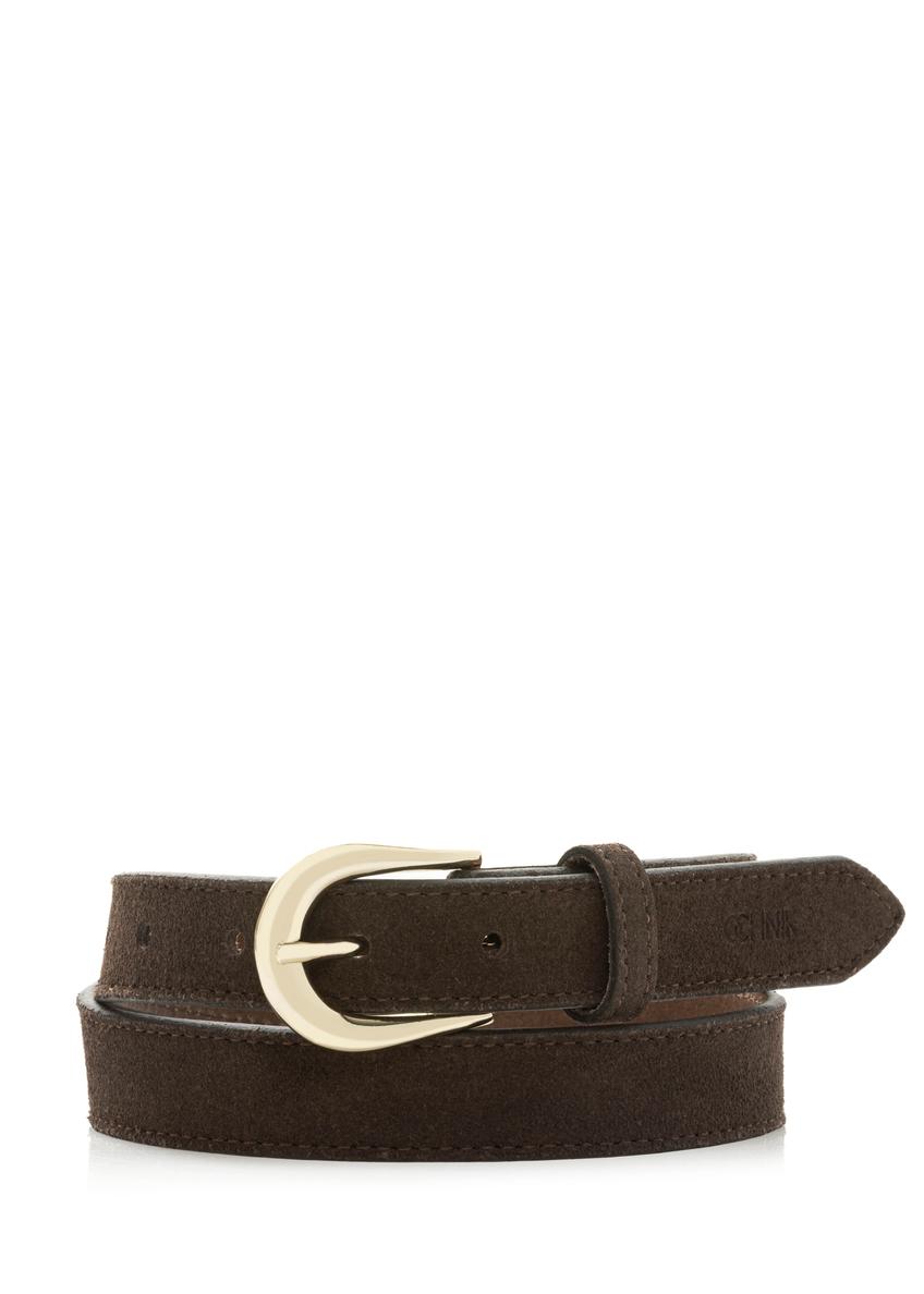 Dark brown leather women's belt PASDS-0303-1I(W26), front product view on white background.