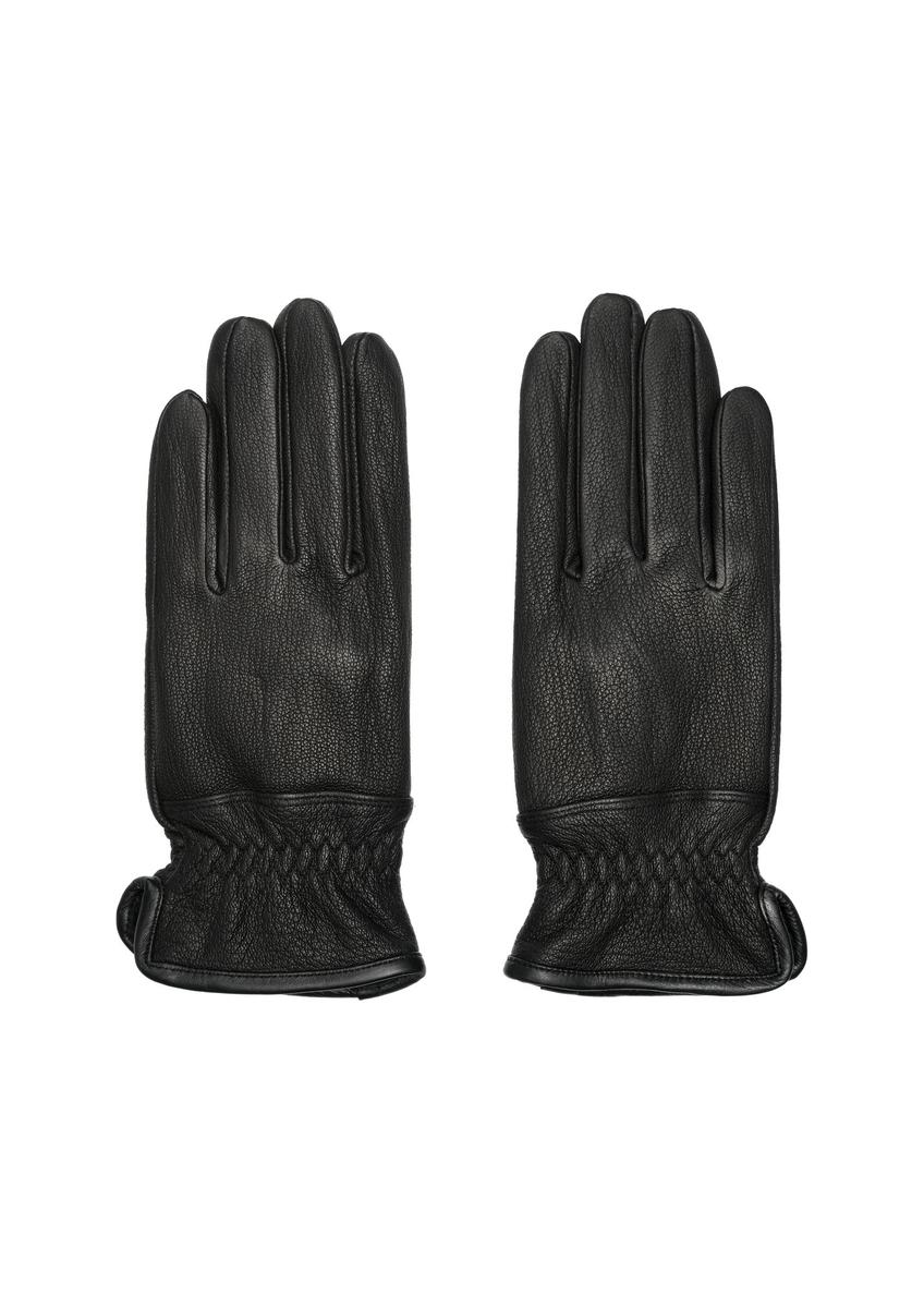 Men's leather black gloves REKMS-0078-99(Z24)