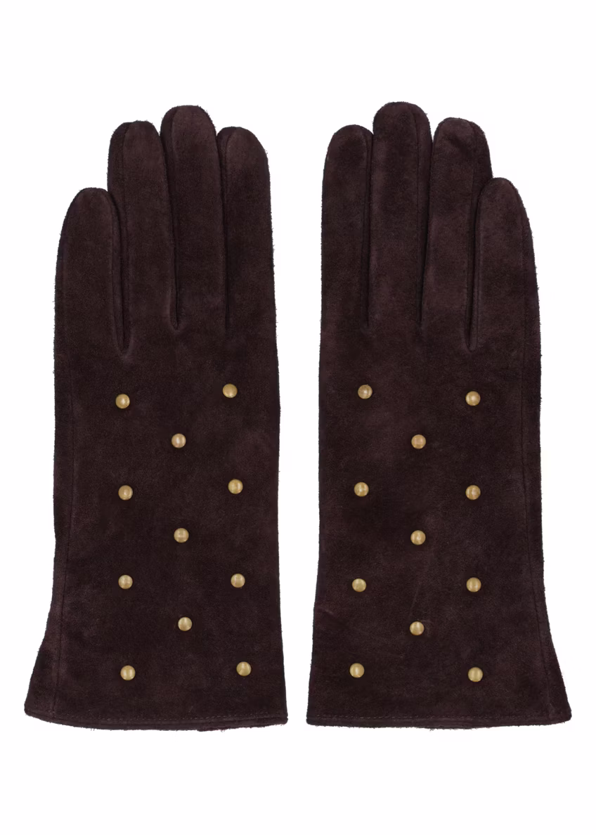 Brown suede women's gloves REKDS-0103-1I(Z26)