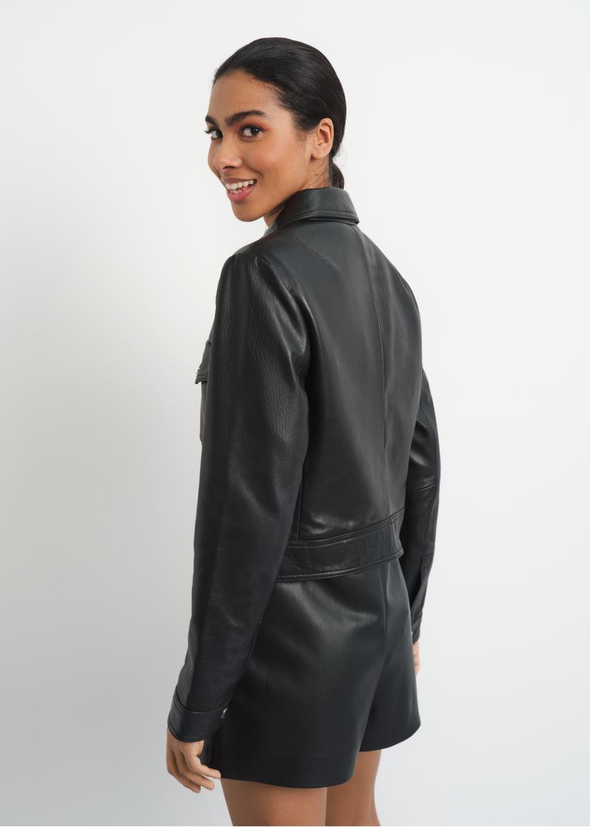 Women's leather jacket with collar KURDS-0435-5491(W23)