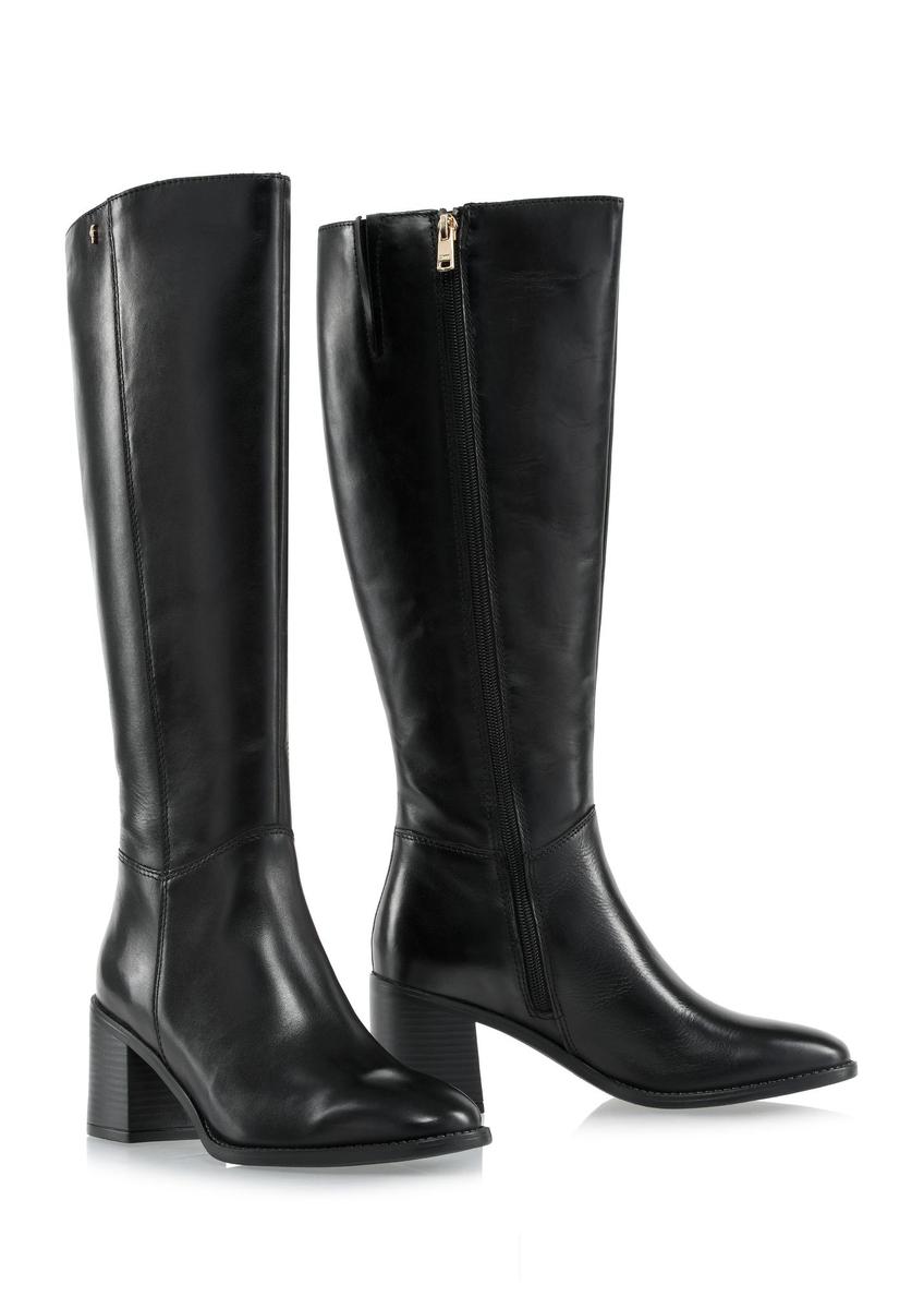 Black leather high heel boots BUTYD-1100-99(Z24)