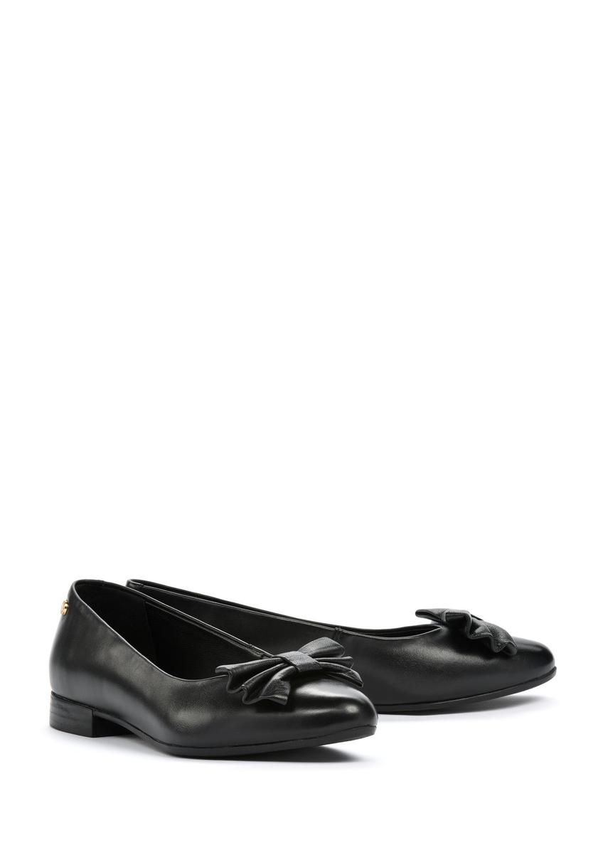 Black leather ballet flats with bow BUTYD-1148-99(W25)