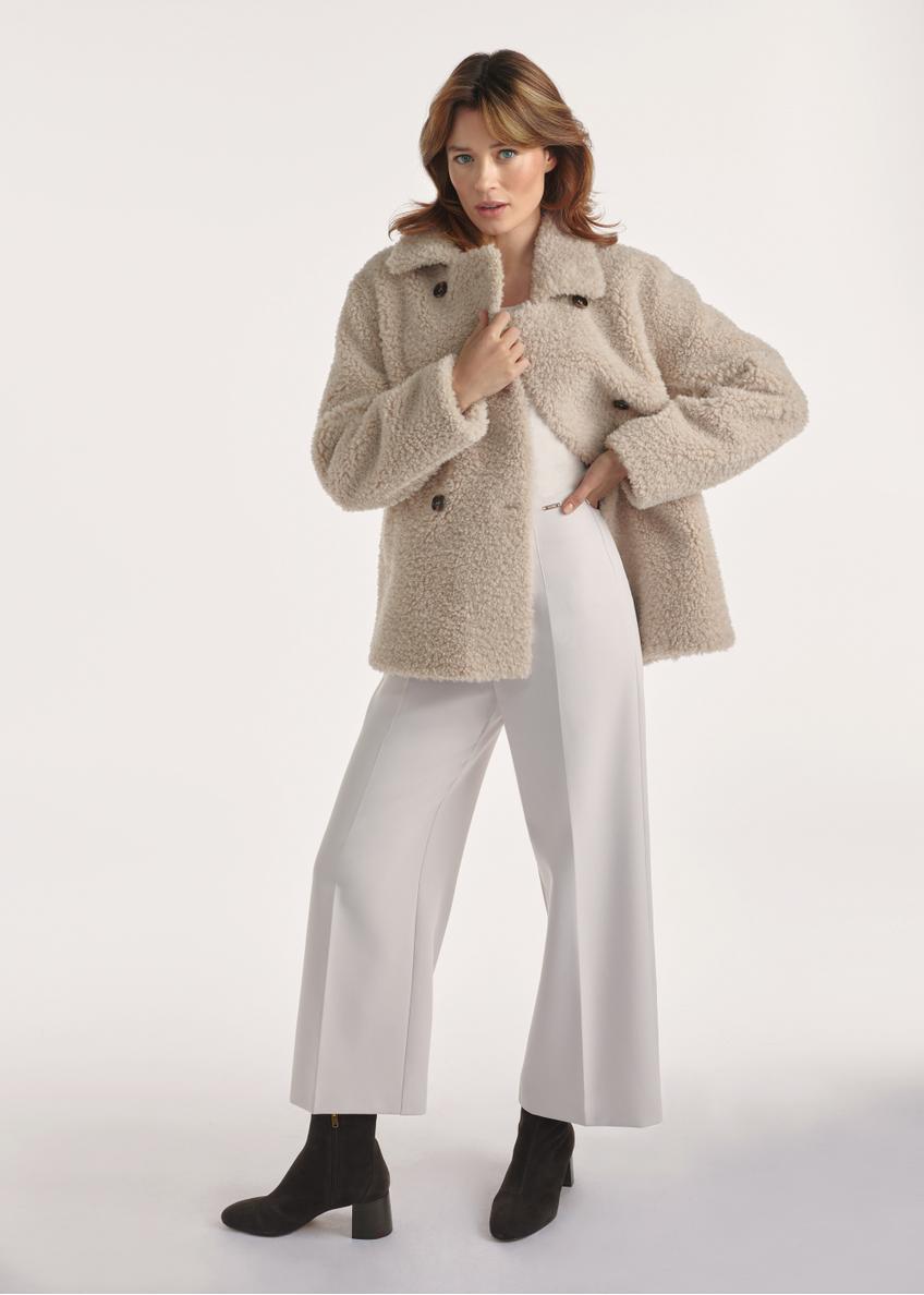 Beige women's fur coat FUTDP-0060-81(Z25)