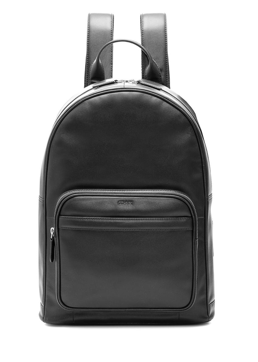 Men's black leather backpack TORMS-0472-99(Z25), front product view on white background.