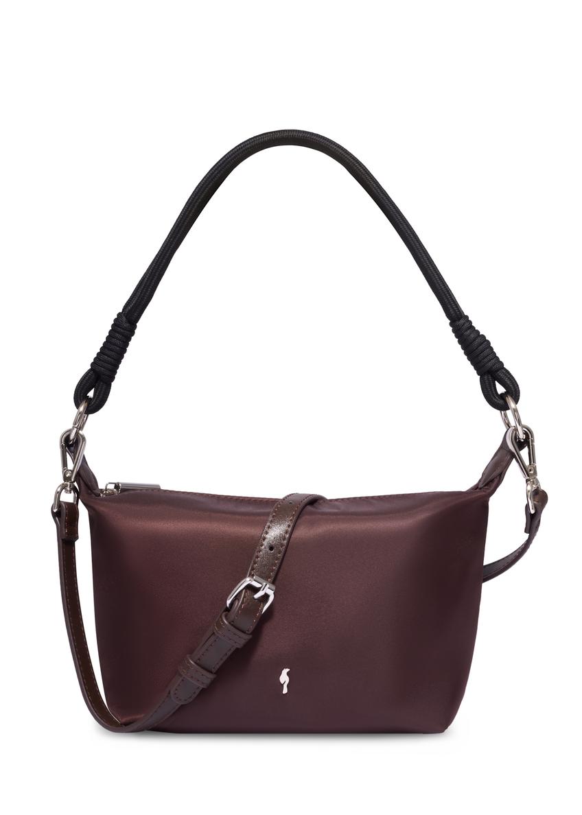 Dark brown fabric women's handbag TOREN-0355-1I(Z26), front product view on white background.