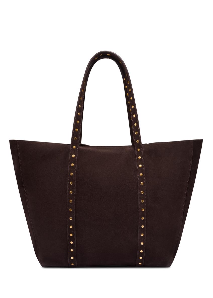 Brown suede women's handbag with studs TORES-1382-1I(Z26), front product view on white background.