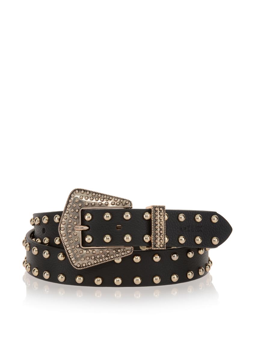 Black leather belt with studs for women PASDS-0276-99(Z23)-01