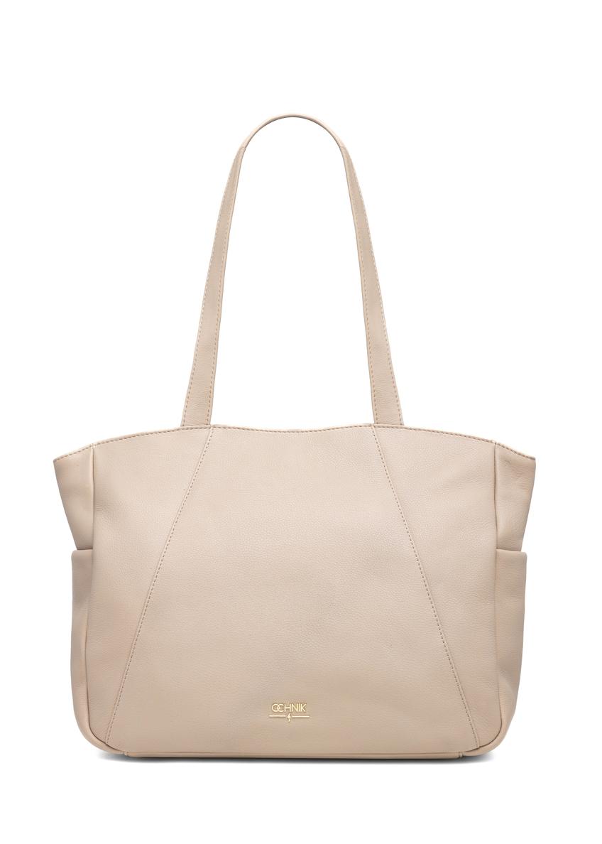 Beige leather women's shopper bag TORES-1255-1A(W26)