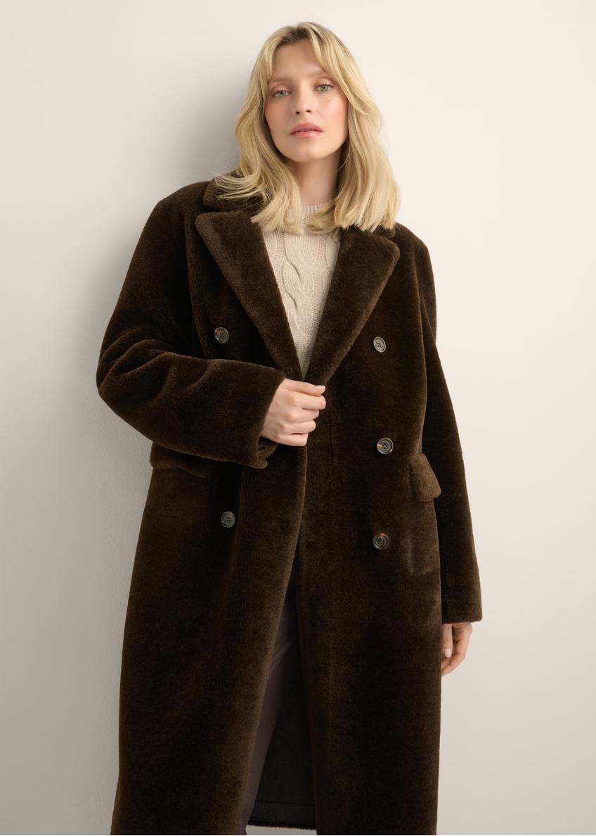 Brown long women's fur coat FUTDP-0087-1I(Z26)
