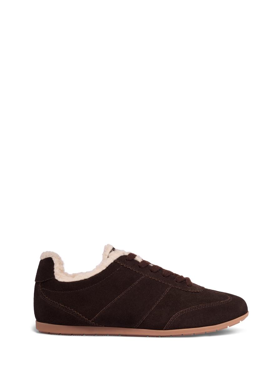 Women's dark brown suede sneakers BUTYD-1292-1I(Z26), side view of the product on a white background.