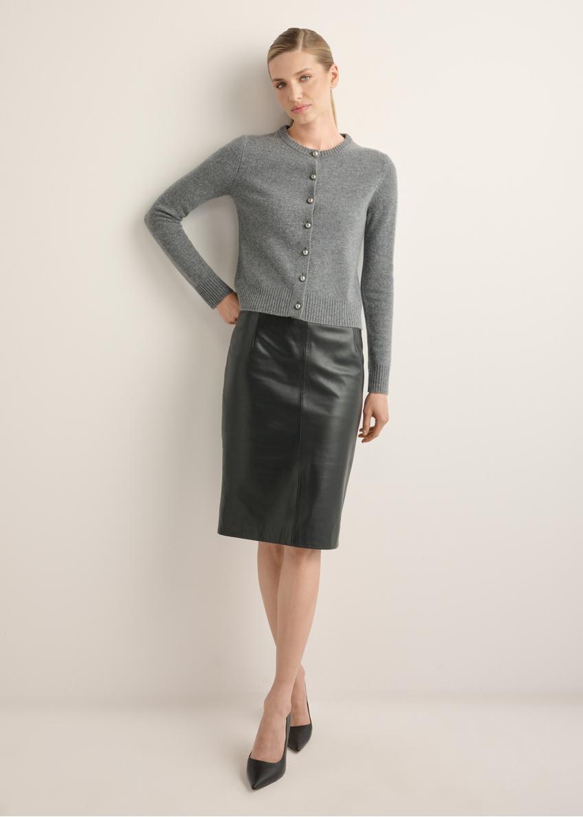 Women's leather pencil skirt SPCDS-0031-99(KS), product view from the front on the model, the entire silhouette is visible.