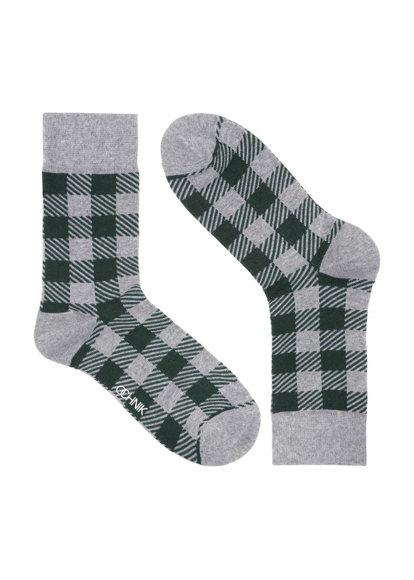 Grey-green checkered men's socks SKAMT-0180-66(Z23)-01