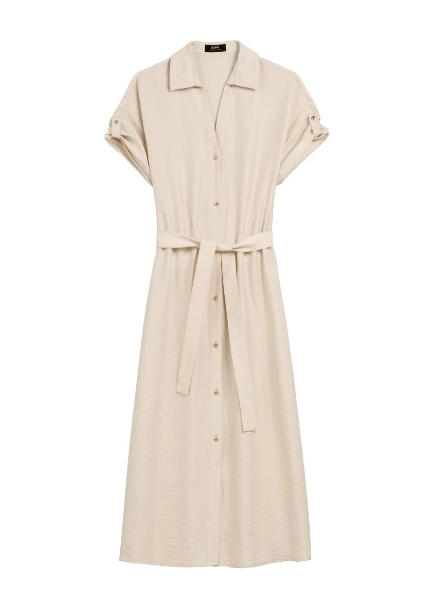 Light beige long dress with short sleeves SUKDT-0180A-1A(W26)