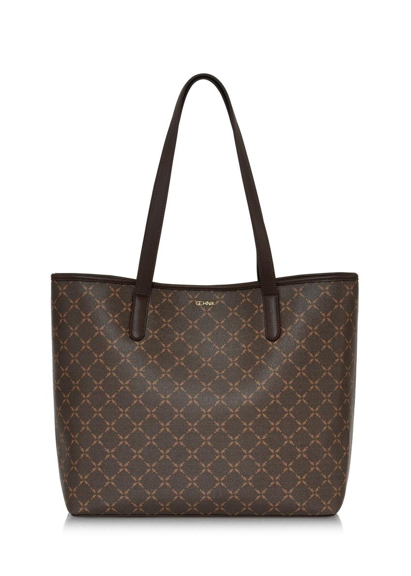Women's brown shopper bag TOREC-0816A-89(Z25) - front view of the product on a white background.