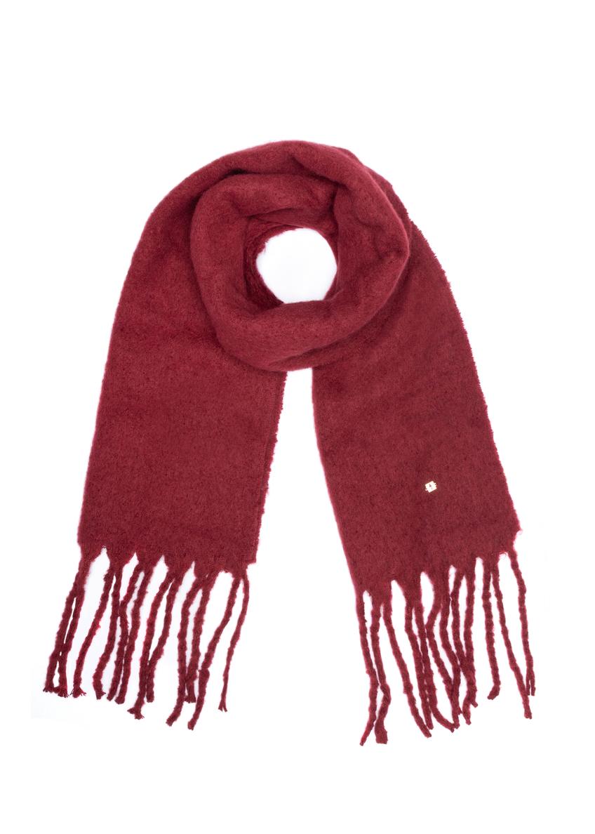 Red women's scarf with a wool blend SZADT-0204-42(Z25), product view from the front on a white background.