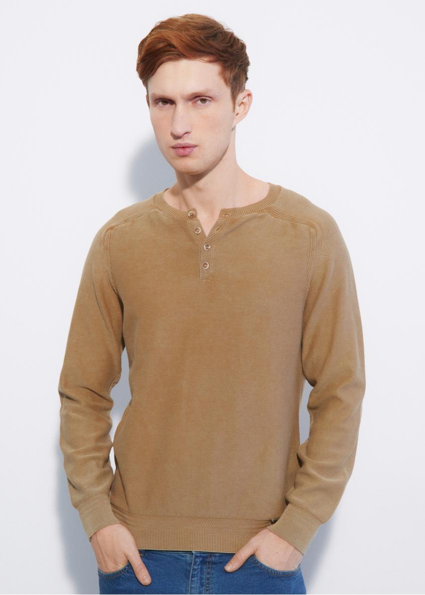 Brown men's sweater with buttons SWEMT-0130-24(W23)-01