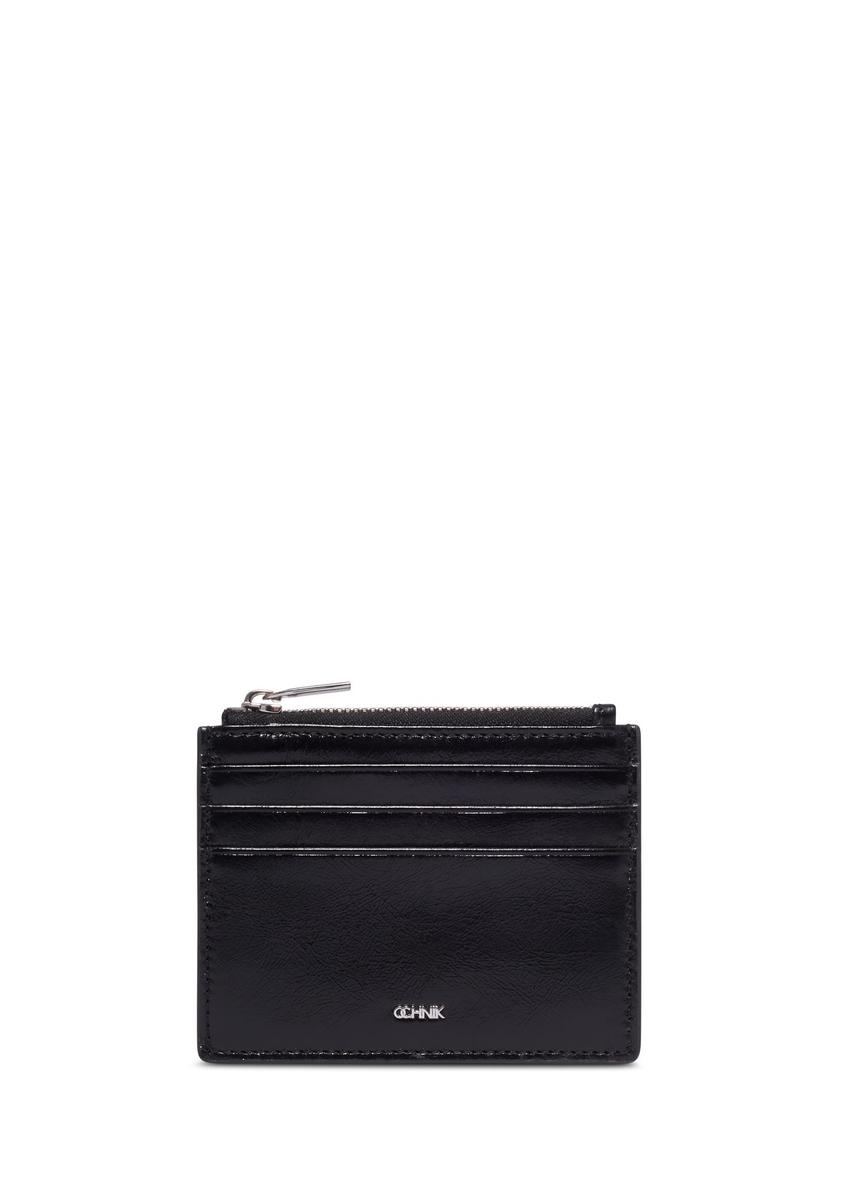 Black leather card case PORMS-0732-99(Z26) - front product view, on white background.